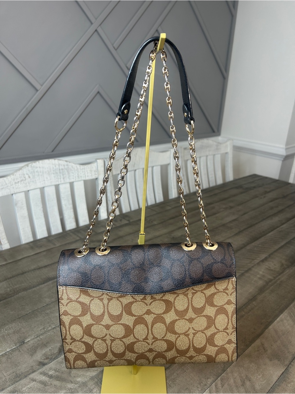 Coach Lane Shoulder Bag Blocked Signature Canvas Leather Purse C1539 - Picture 5 of 11